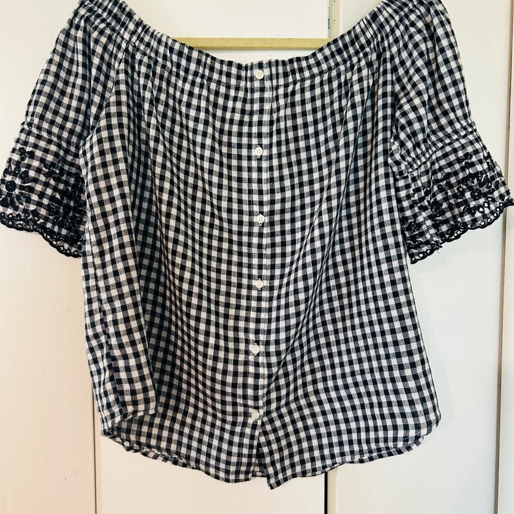Old Navy Black and White Checkered Off-Shoulder Blouse